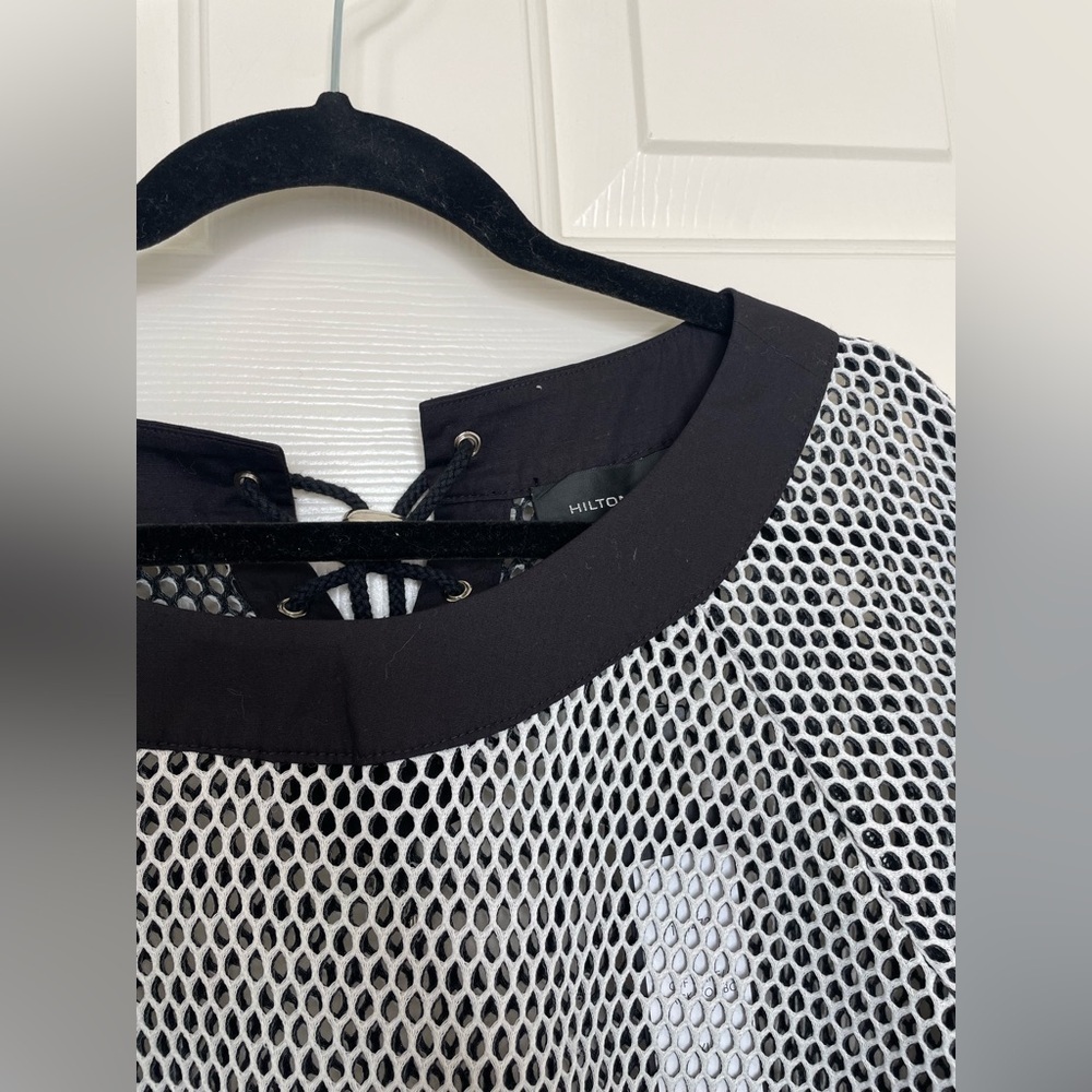 Hilton Hollis black and white mesh string tie swim vacation top shirt | XL - Picture 5 of 12